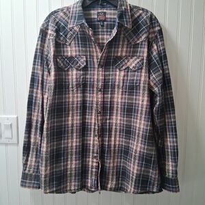 Mens Sz L Moon Shine Spirit Plaid Shirt Pearl Snap